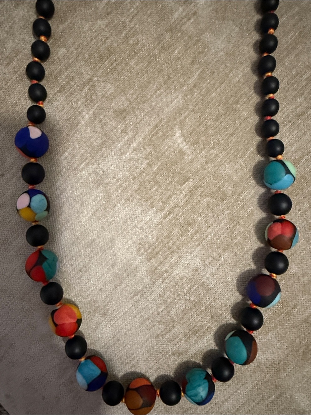 Multicolor Bead Statement Necklace - Black Accent Beads-Hand painted wood beads - Picture 2 of 6